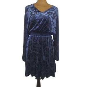 New Stitch Fix Nine Britton Velvet Dress Size S Dark Blue Long Sleeve Floral